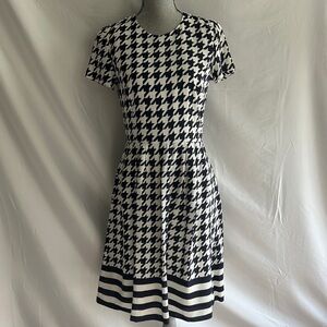 Brooks Brothers Navy and White Houndstooth Fit-and-Flare Dress
